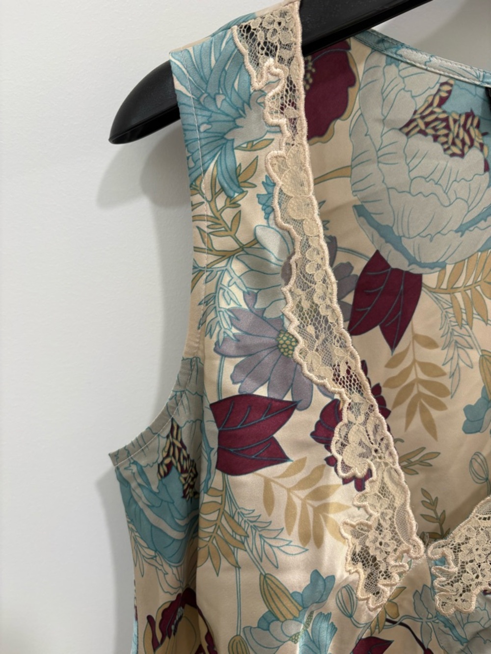 Vintage Y2K Context Cream Floral Lace Trim Silk Sleeveless Top Size 6 - Picture 3 of 10